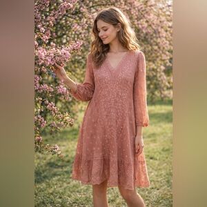 Johnny Was Embroidered V-neck long-sleeve dress